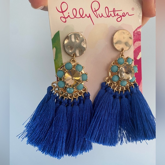 Lilly Pulitzer Blue Tassel Earrings NEW! - Picture 2 of 5